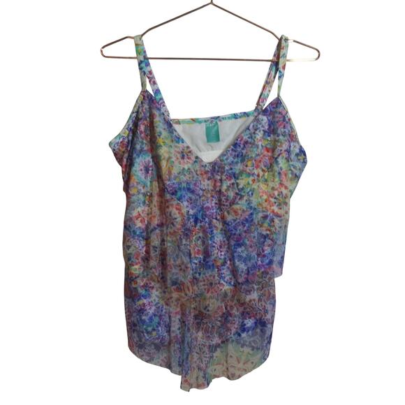 Sunsets Other - Sunsets Multicolor Tiered Ruffle Tankini Top Swim Size 36 DD